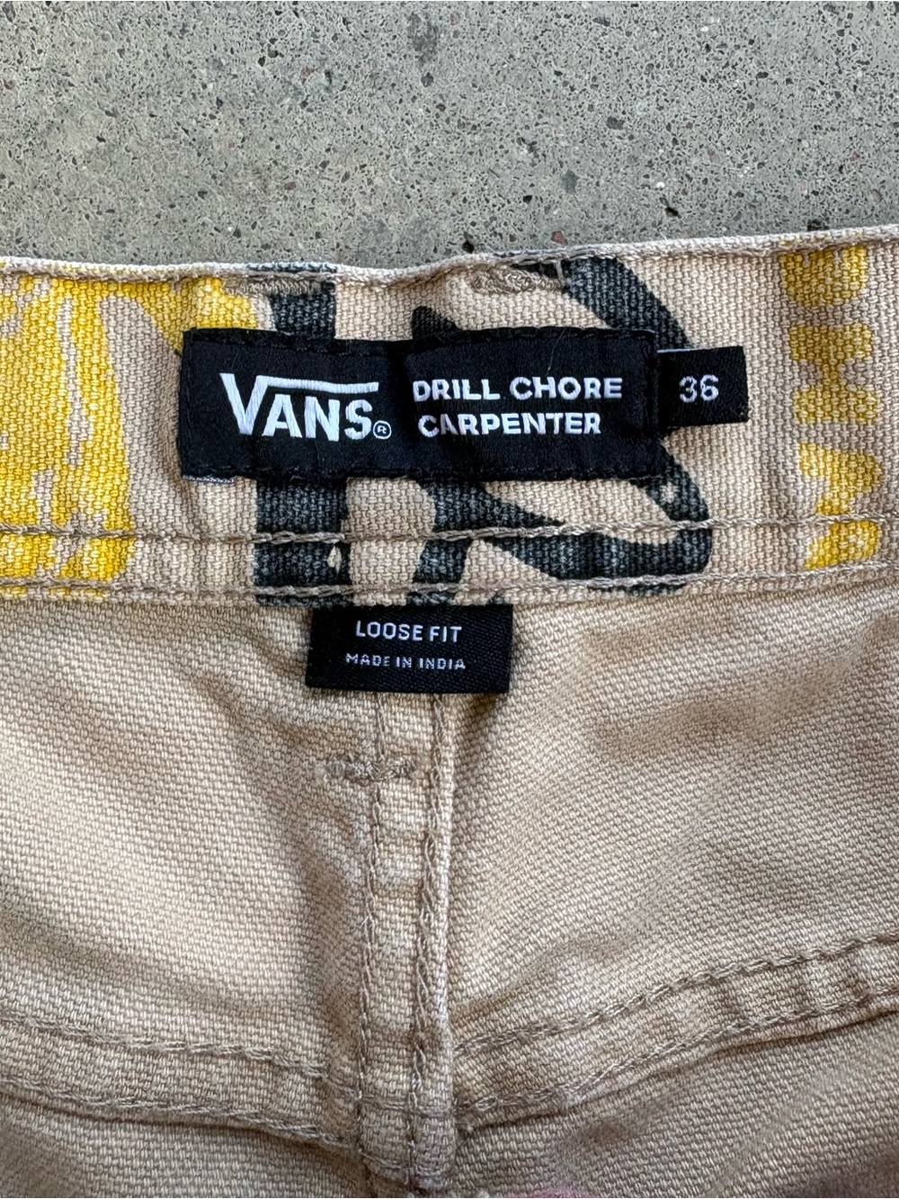 Vans Drill Chore Carpenter Pants Men's 36 All Over Print Tan Loose Fit - Picture 5 of 10